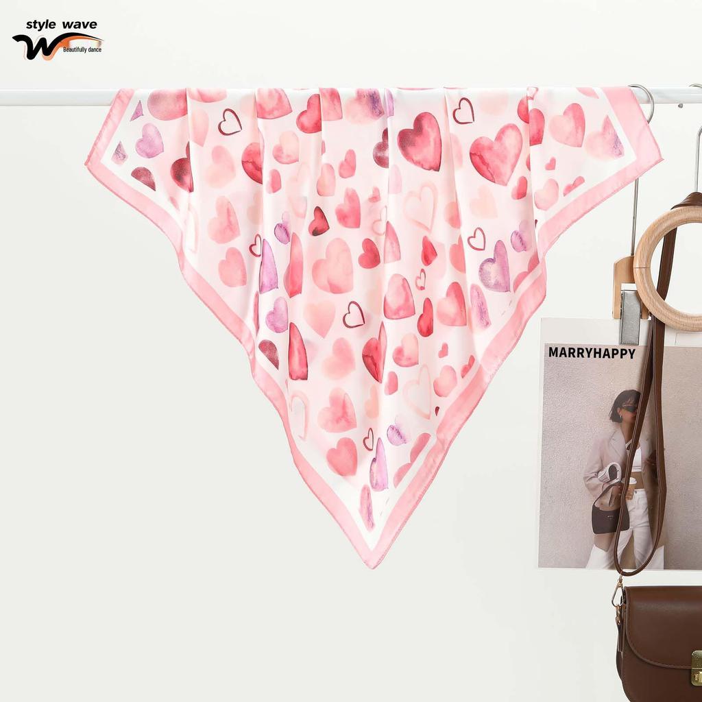 Korean Style Fashion: Colorful Heart Print Imitation Silk Neck Scarf