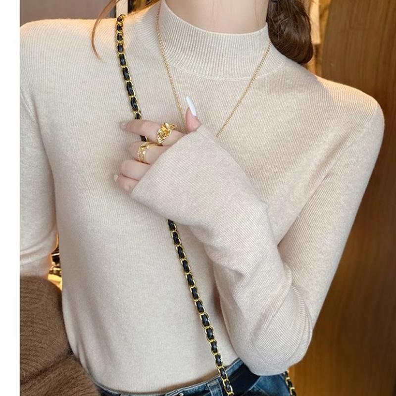 Fashion Casual Semi-turtleneck Knitted Sweater Women's Autumn and Winter Bottoming Shirt New Elegant Casual Simple Slim Fit Solid Long Sleeved Top