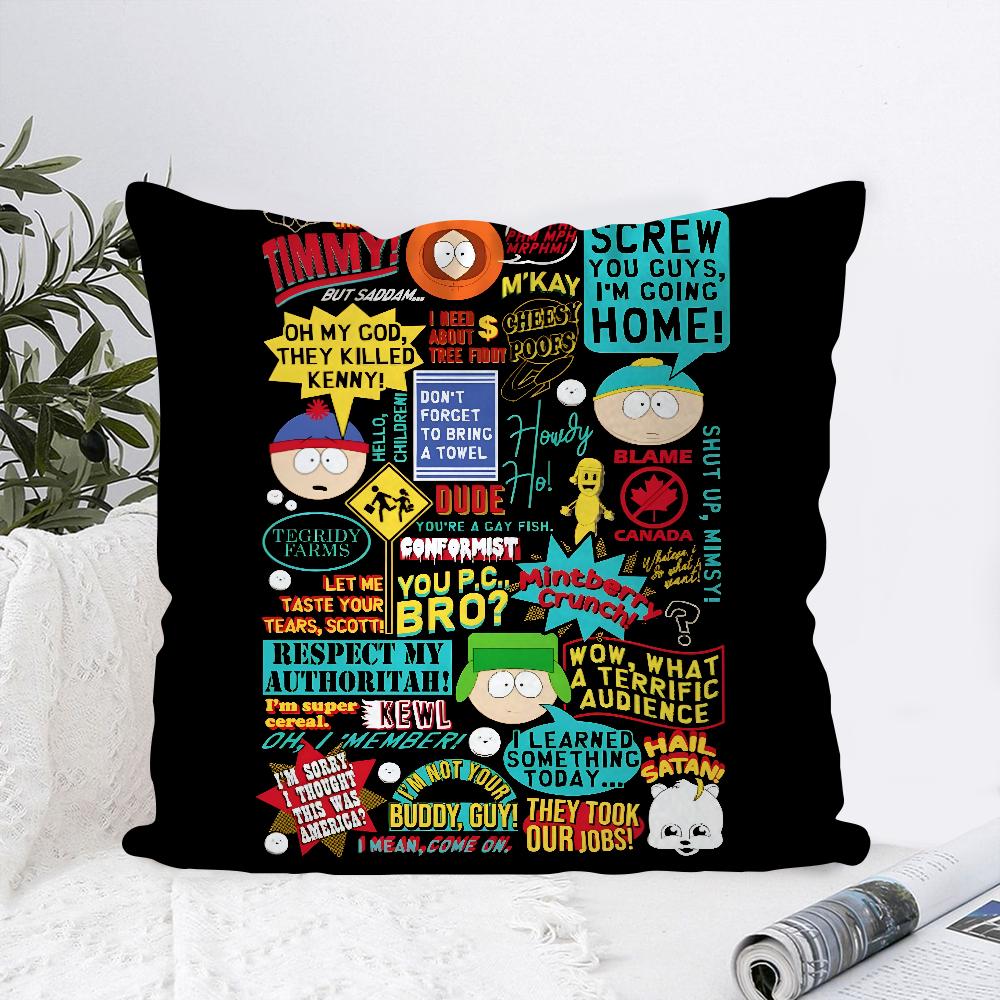 Funny S-South-P-Park Anime Pillow Case Square Pillow Bedroom Sofa Leisure Comfort Cushion Car Living Room Home Decoration