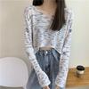 Sweater Rainbow Dye Striped Cropped Short Sweater Long Sleeve Knit V-Neck Loose Top Pullover Knit