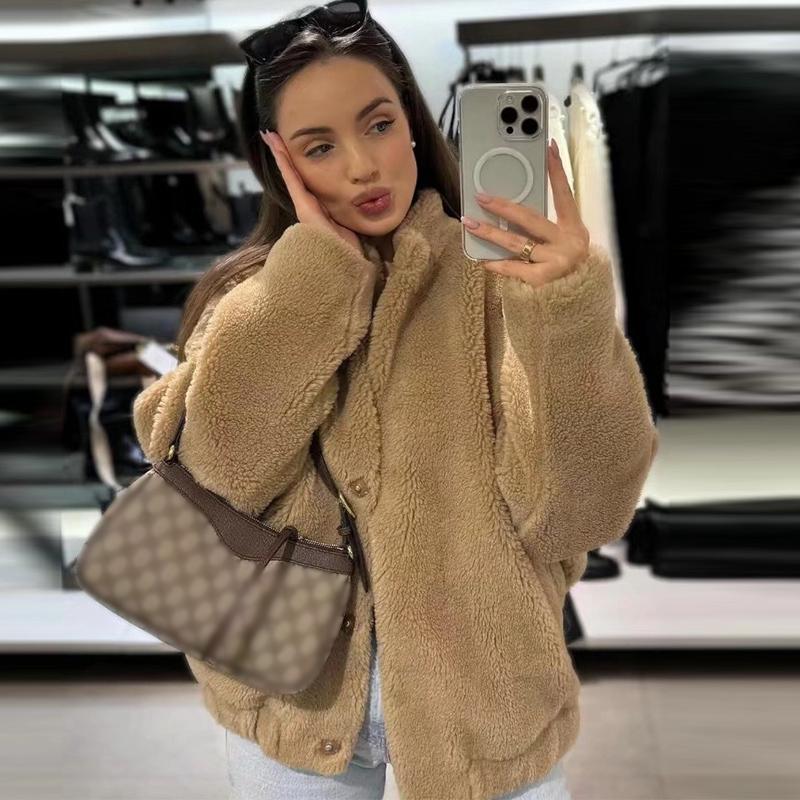 2026 Fall and Winter Women's Comfortable Casual Lazy Style Loose Fleece Pilot Jacket Coat