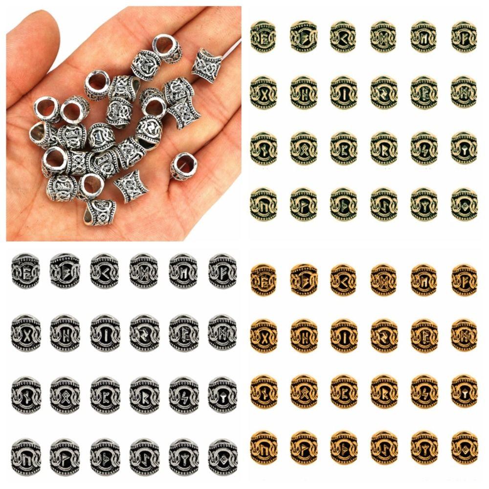 

24pcs/set DIY Hair Braid Beard Futhorc Bead Dreadlock Beads Viking Runes Beads Fit Beards or Hair ціан