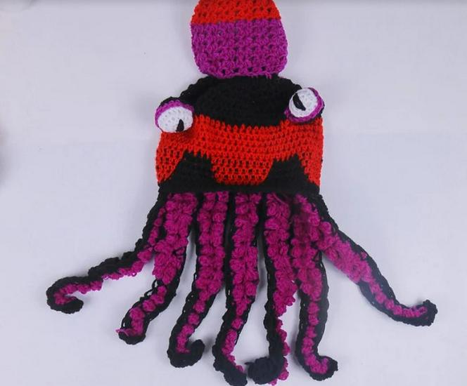 Handmade 2024 Fall/Winter Rainbow Dopamine Octopus Crochet Hat