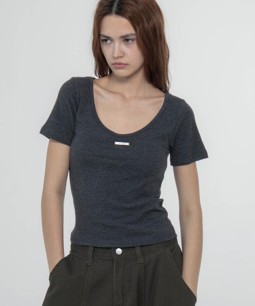 CHICKS Two-Way Angora Round Slim T-Shirt White