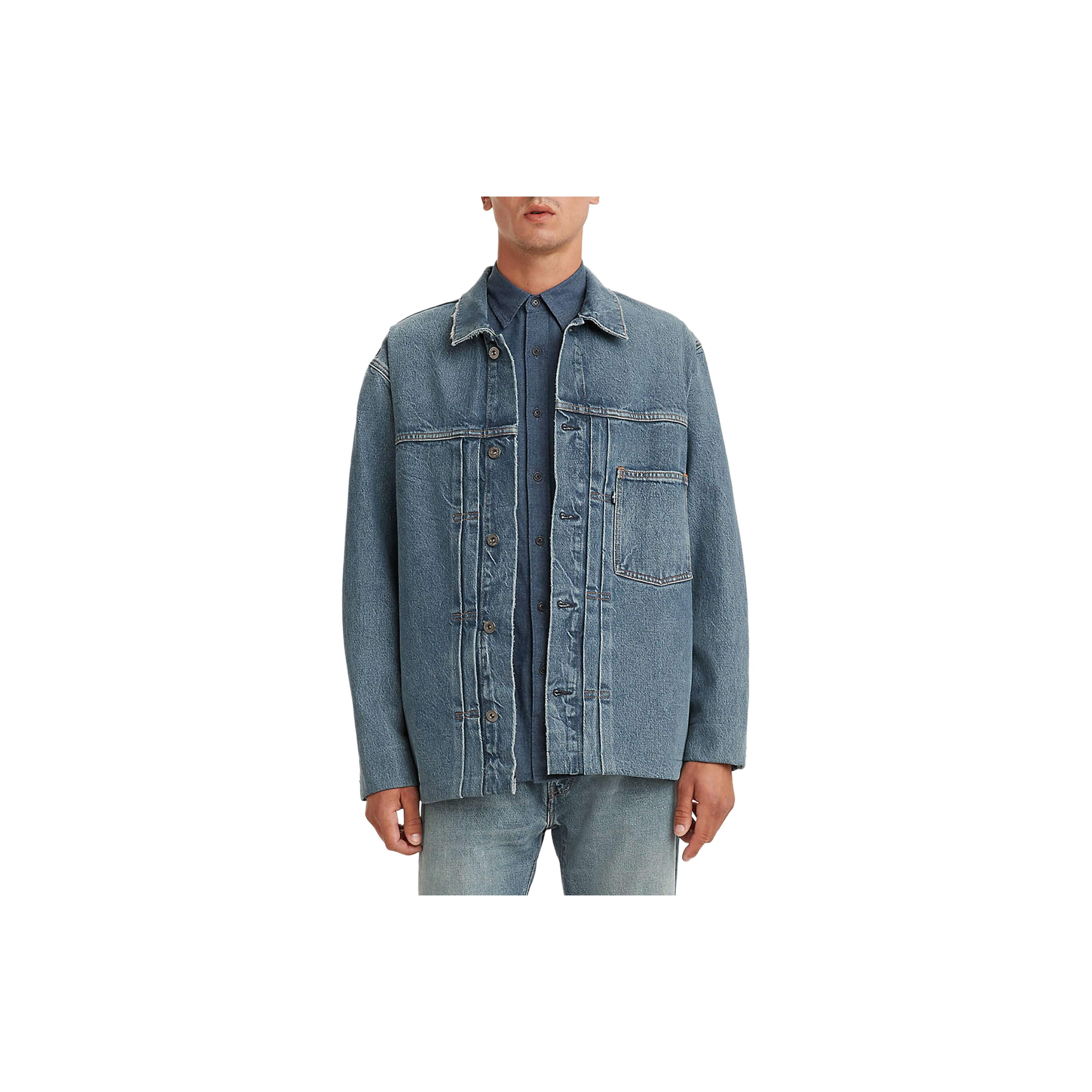 

Levis Серия Midnight Blue Label Однотонная с отложным воротником в стиле пэчворк Свободная джинсовая куртка с длинным рукавом Мужская куртка A1130-0001 M