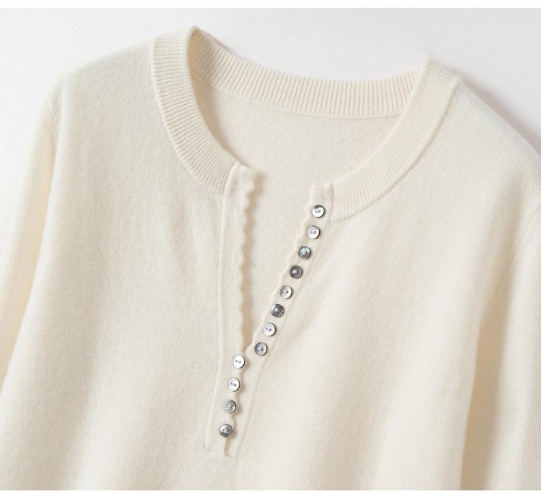Women's Cashmere V-Neck Multi-Button Sweater - Slim Fit, Loose Knit, Base Layer