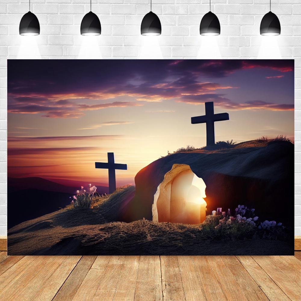 Christian Cross Easter Photography Backdrop Easter Religious Heaven Crucifix Jesus Resurrection Portrait Photo Background Props5