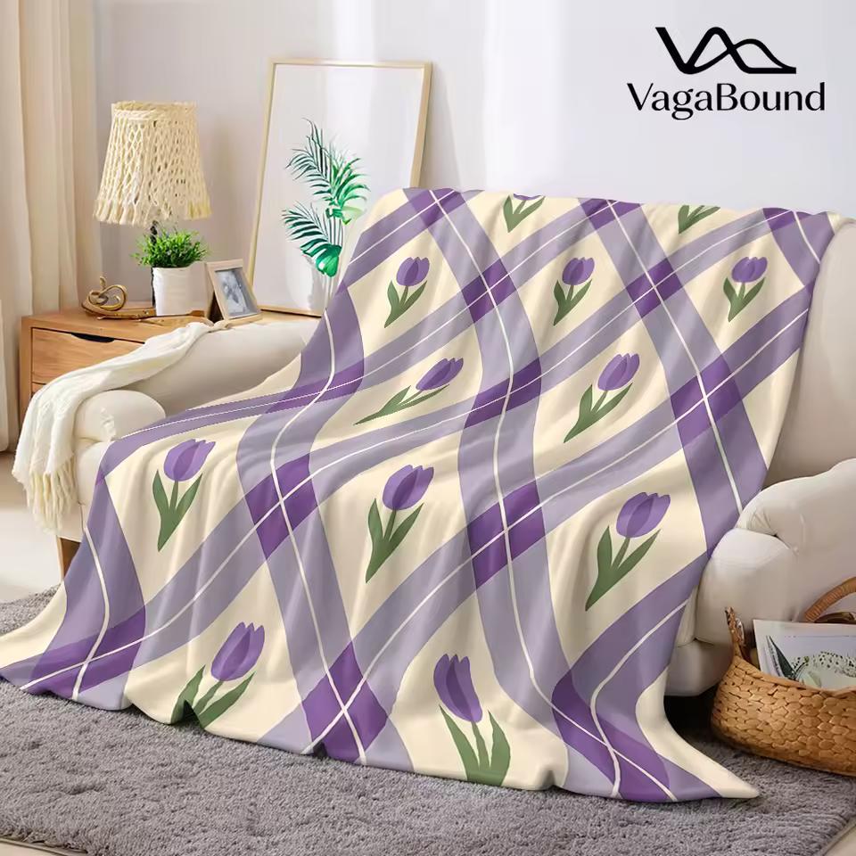 Purple Argyle Tulip Flannel Blanket Warm Soft Halloween Christmas Decorative Couch Warm Cozy All-Season Gift