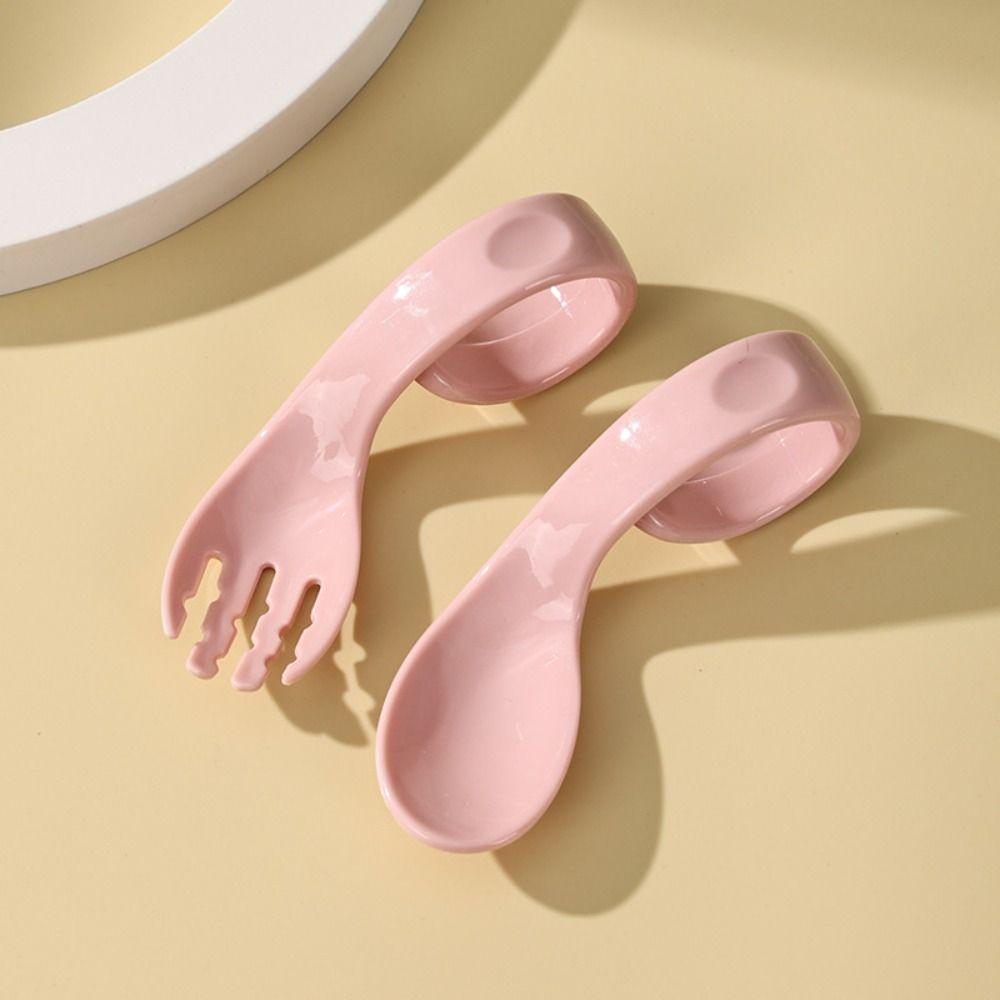

Eating Curved Fork Infant And Child Auxiliary Spoon Baby Spoon Fork Elbow Spoon Eat Training розовый
