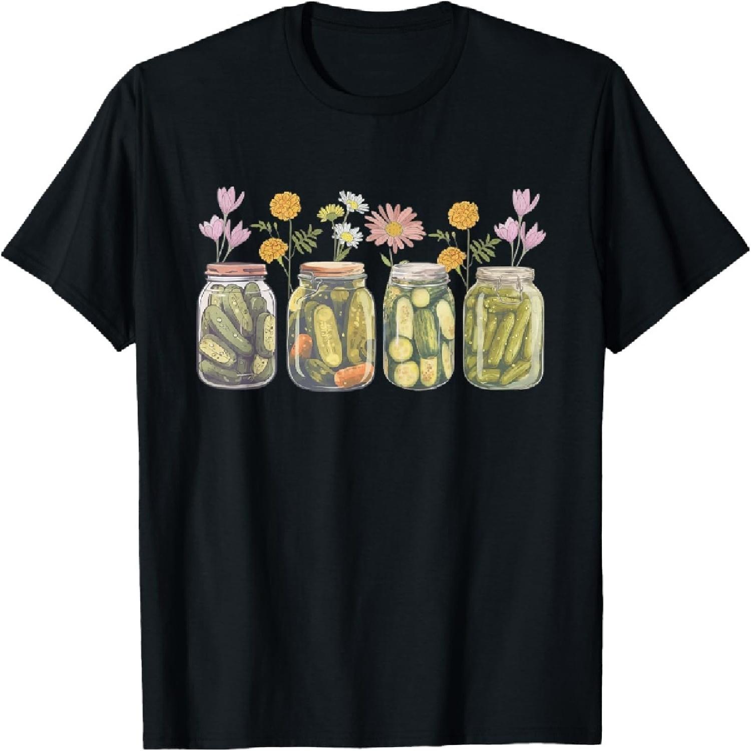Vintage Canned Pickles Wildflower Canning Season Pickle Jar T-Shirt S