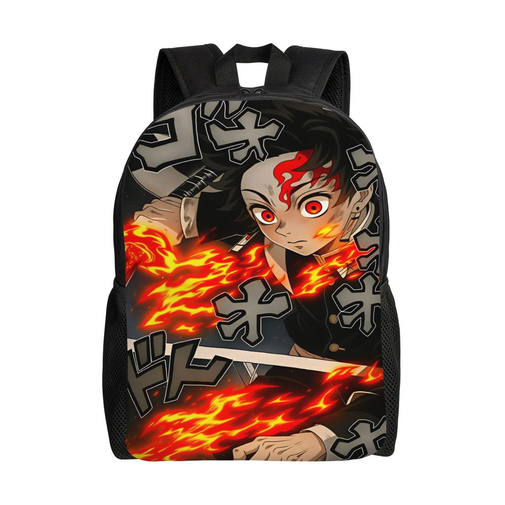 Kamado Tanjiro Backpack Demon Slayered Female Polyester Sport Backpacks Pattern Casual High School Bags Rucksack