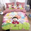 Modern Printed Maruko-chan Girl Duvet Covers Set, Anime Girl 3-Piece Set Queen Comforter Bedding Sets for Kids Children Girls