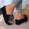 Fashion Summer Women Wedge Slide Beach Slipper Thick Heel Ladies Sandals Crystal Decorate No Slip Platform Slippers Plus Size 35-43