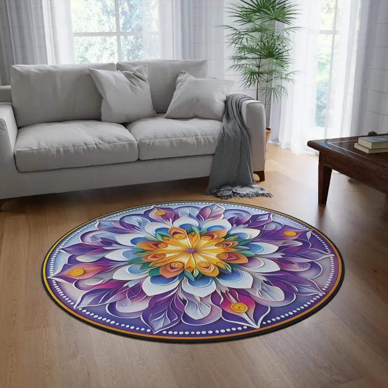 Purple Turquoise Agate Stone Rug Luxury Marble Style Carpet Purple Series Circular Carpet Purple Enthusiast Gift Home Decoration