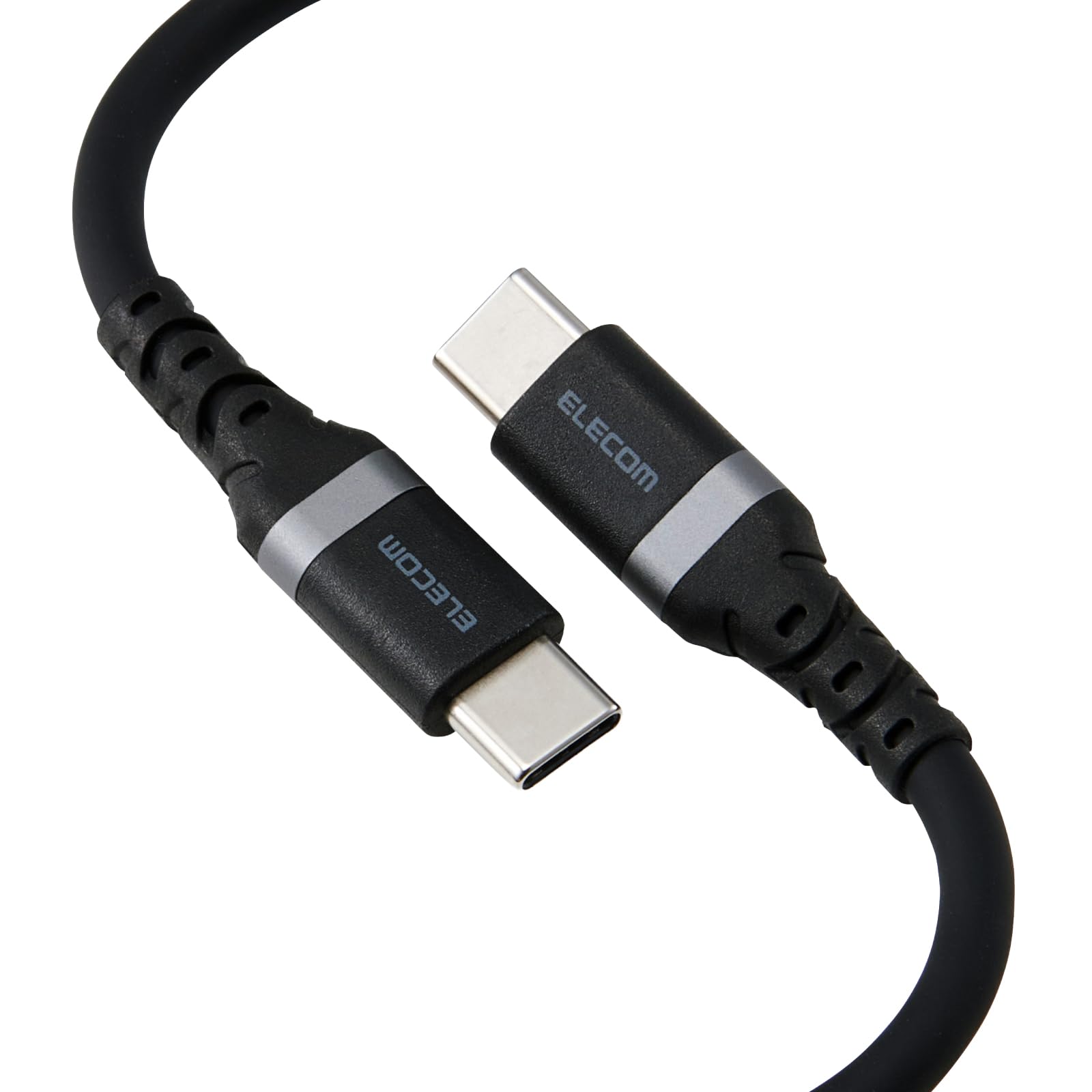 

ELECOM USB 240W PD Silicone Smooth and Fast Data Automatic Voltage iPhone Type-C Cable, 1m, Compatible, Heavy-Duty Material, Soft, Durable, Charging, чорний