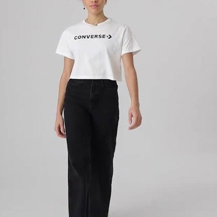 (WMNS) Converse Puff Wordmark T-Shirt Asia Sizing 'White Black' Women's 10021656-A05