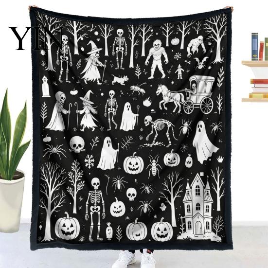 Personalisierbare Samt-Kunstdecke Halloween DIY Maldecke, Überwurf mit Geistermustern, Waschen Sie Ihre eigene gemütliche Decke zum Ausmalen für Erwachsene und Kinder,