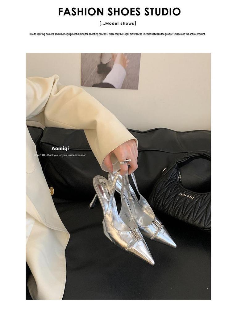 Elegant 2025 Black High-End Women's Pointed Toe High Heel Sandals