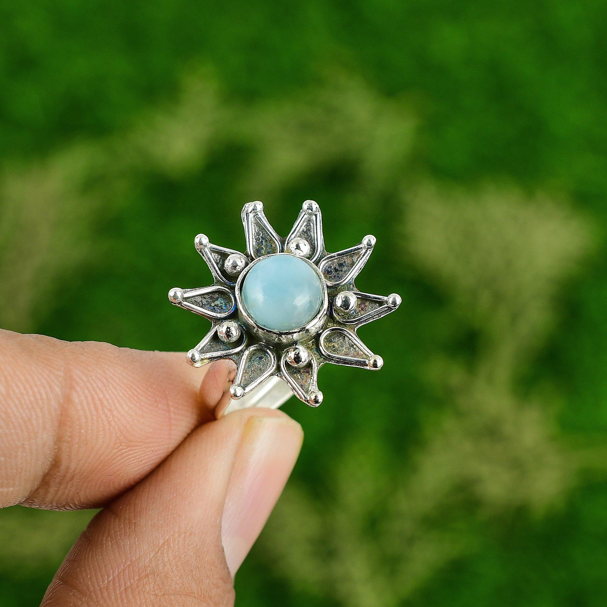 

Кольцо-заявление из стерлингового серебра с камнем ларимар, на день рождения, для помолвки, обещания, в виде цветка Adjustable