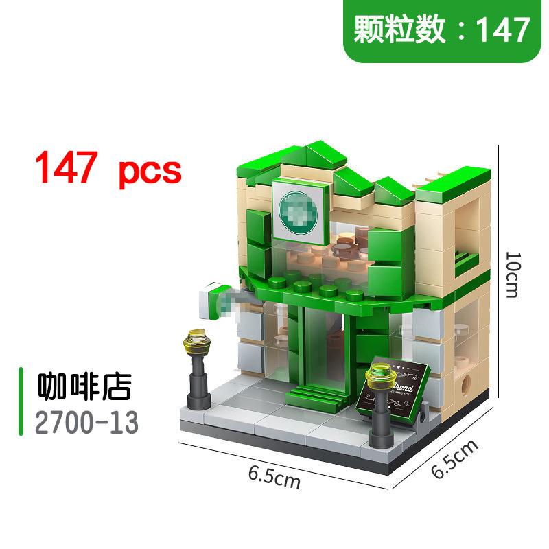 City Miniature Views Mini Street Coffee Shop Model Building Blocks Kits Bricks Kids Toys Girls Boys Flower Food Retail Store