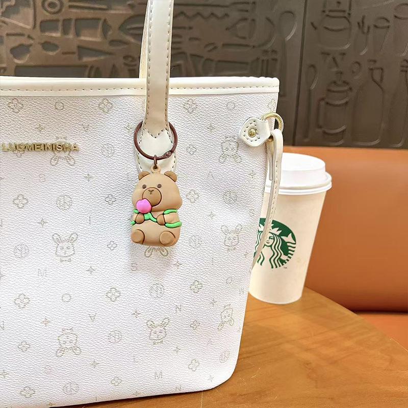 Cartoon Capybara Couple Keychain: Cute Plush Backpack Pendant - Perfect Holiday Gift