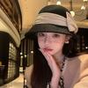 French Elegant Mesh Bow 100% Wool Bucket Hat Women's Autumn and Winter Hepburn Basin Hat Temperament Celebrity Top Hat