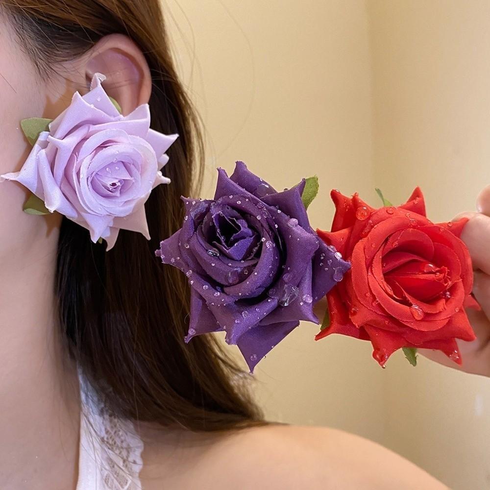 French Style Floral Stud Earrings Cloth Drop Earrings Elegant Rose Flower Earrings  Girls
