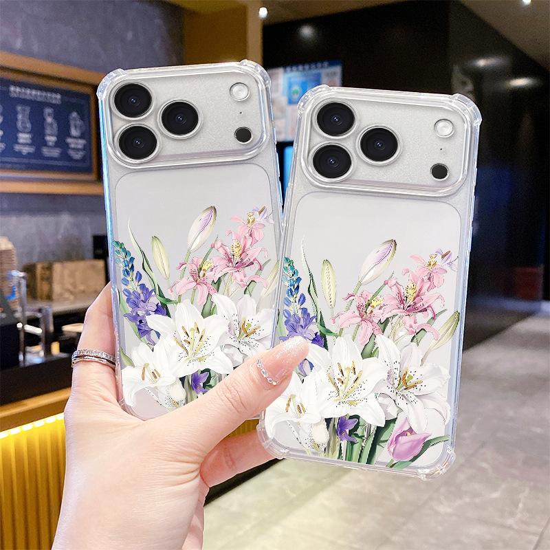 Summer Mobile Phone Case Lily Is Suitable for iPhone17/16/15pm Transparent Soft Case Apple 14 Mobile Phone Case Customization
