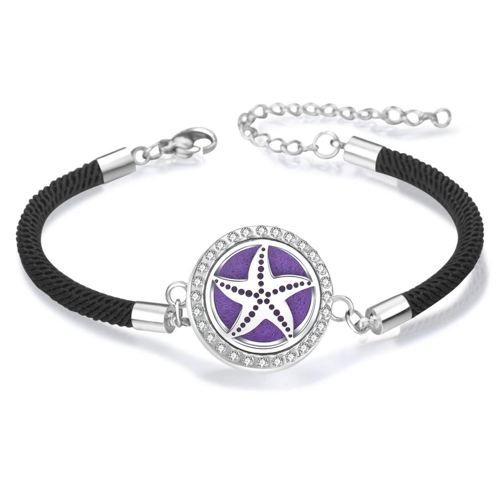 Diamond Inlaid Aroma Diffuser Bracelet: Adjustable Black Rope Wristband for Women