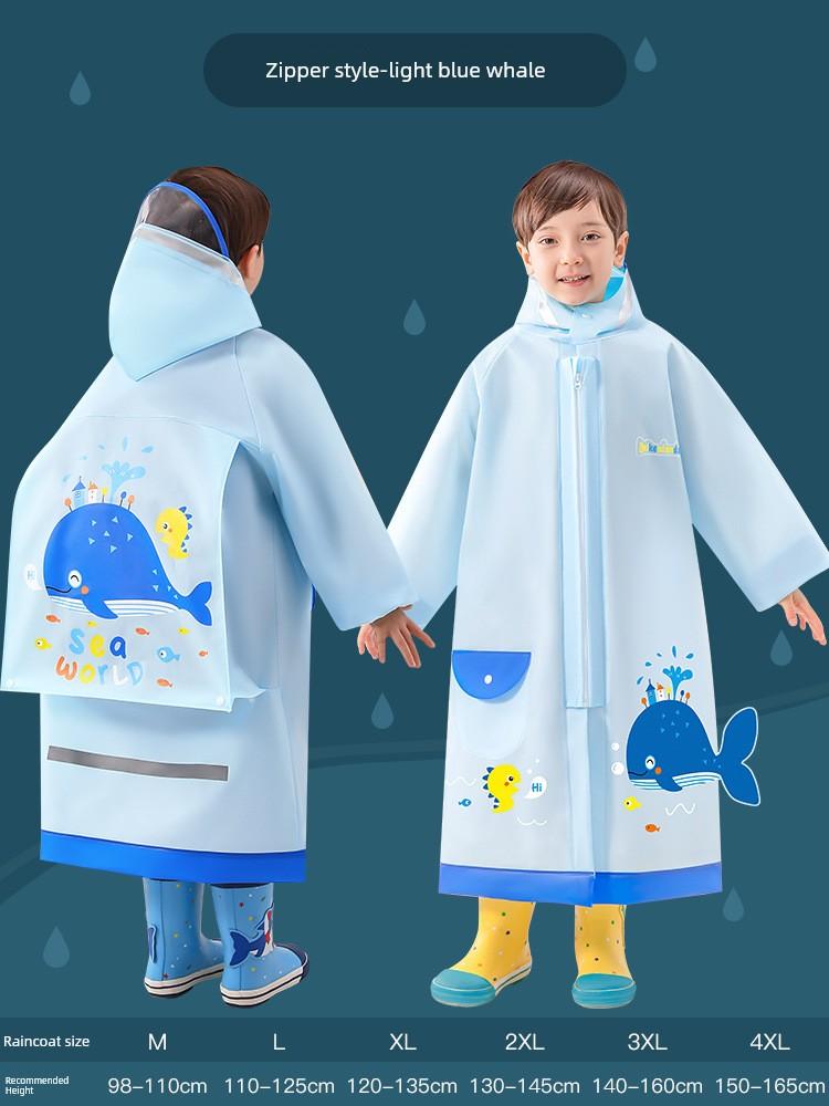 Kids Raincoat with Schoolbag Position Cartoon One-Piece Extra Large Raincoat for Primary and Secondary School Students Waterproof Cycling Boys and