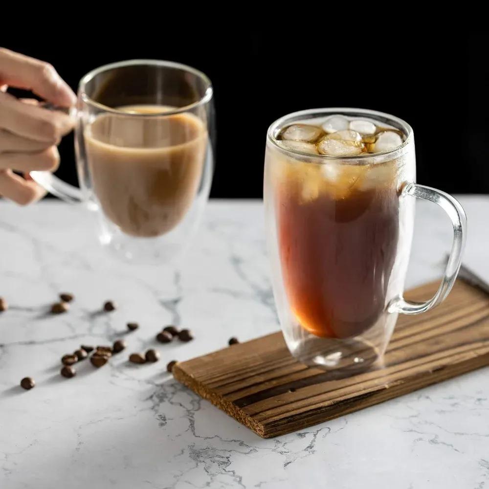 250/450ml Beste Dubbelwandige Glazen Drinkware Transparante Waterbeker met Handvat Geïsoleerde Koffiekop Geschikt voor Dranken Koffie Melk