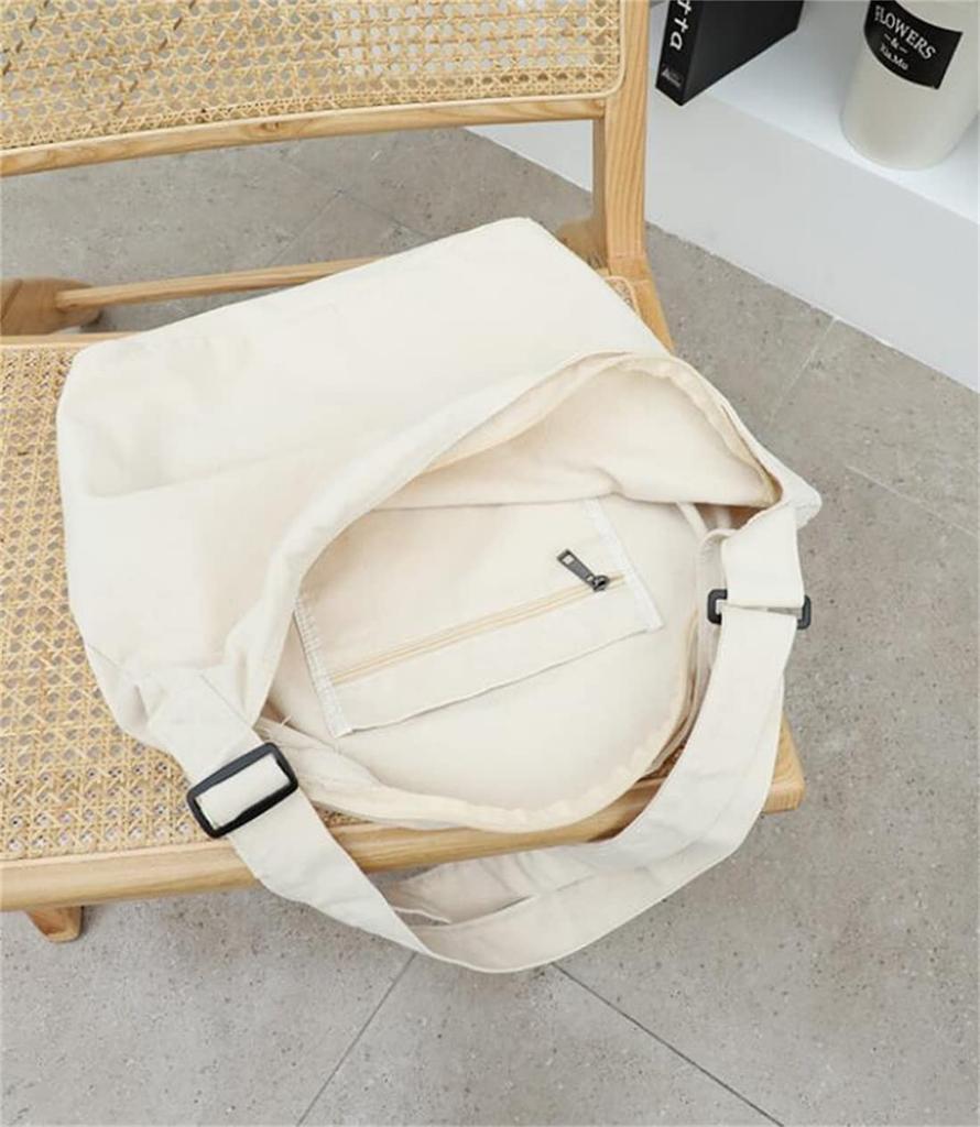 Annlaite Canvas Tote Bag for Men and Women, Shoulder Bag, Large Capacity, A4 Size, Stylish, Perfect for Commuting, 2-3 Days, White and Black, 2137