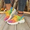 Women's Letter Print Platform Sneakers, Breathable Knit Slip on Outdoor Shoes, Comfortable Low Top Sport Shoes Plus Size 36-42
