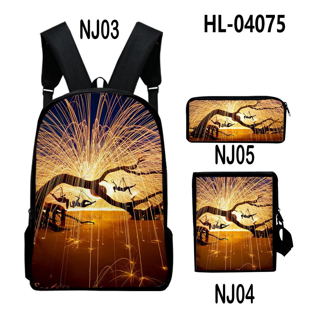 Iconic Distinctive Black Rock Shooter 3D Design 3pcs/Set Learner Bags Everyday Laptop Everyday Backpack Sling Carry Tote Pencil Pouch