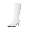 Fashion Autumn Winter Women Knee High Boots Chunky Spike Heel Sexy Dress Casual Party Lady White Black Pointed Toe Zipper Long Boots