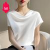 2024 Spring/Summer Silk Satin Women's French Collar Short Sleeve T-Shirt, Plus Size