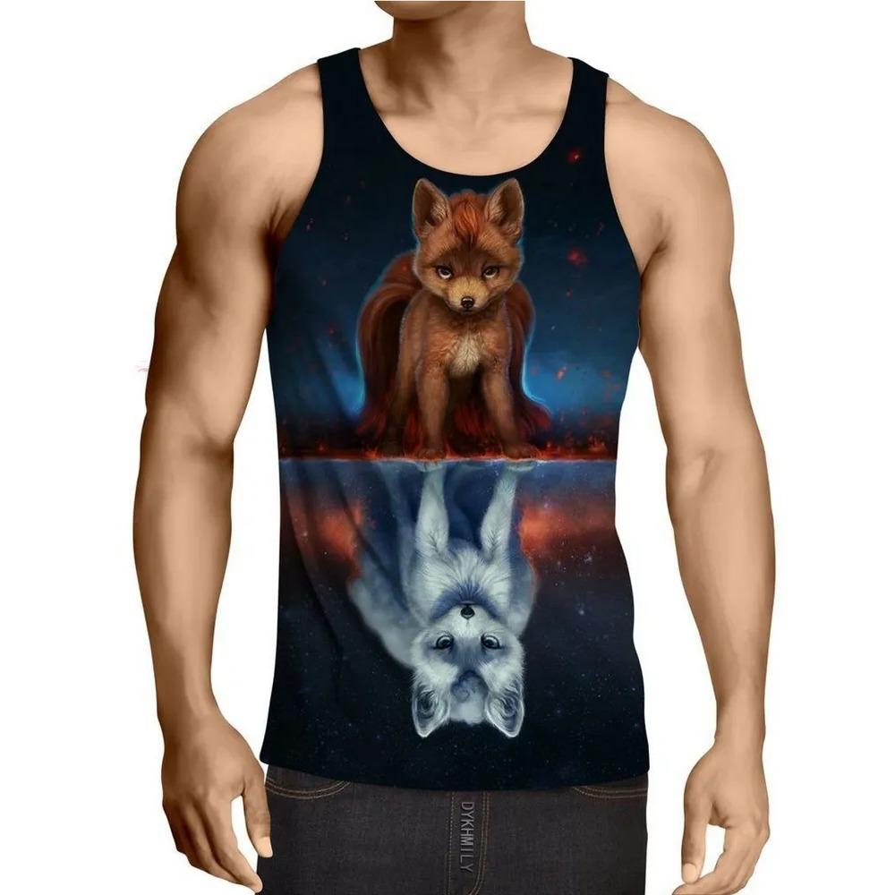 Letní Pánské Módní Ležérní Bez Rukávů Tílko s 3D Potiskem Zvířat s Kulatým Výstřihem