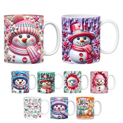 Ceramic Coffee Mug 3D Painted Christmas Snowman Coffee Cup Tea Hot Tea Cups Milk Tea Cup Breakfast Mug Kitchen Cup Water Mug