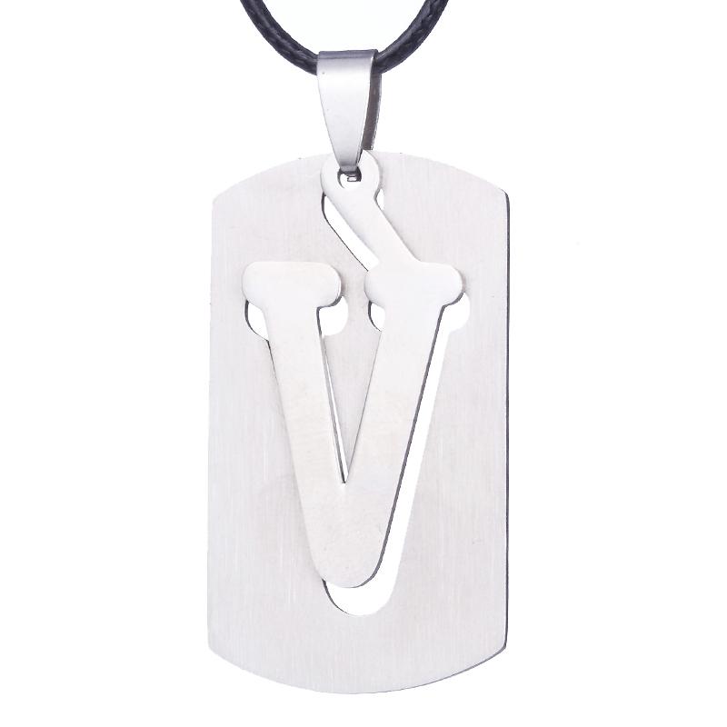 ZRM Jewelry Stainless Steel 26 English Alphabet Pendant Necklace Men Jewelry Personality Hollow Letter Pendant Friends Gifts