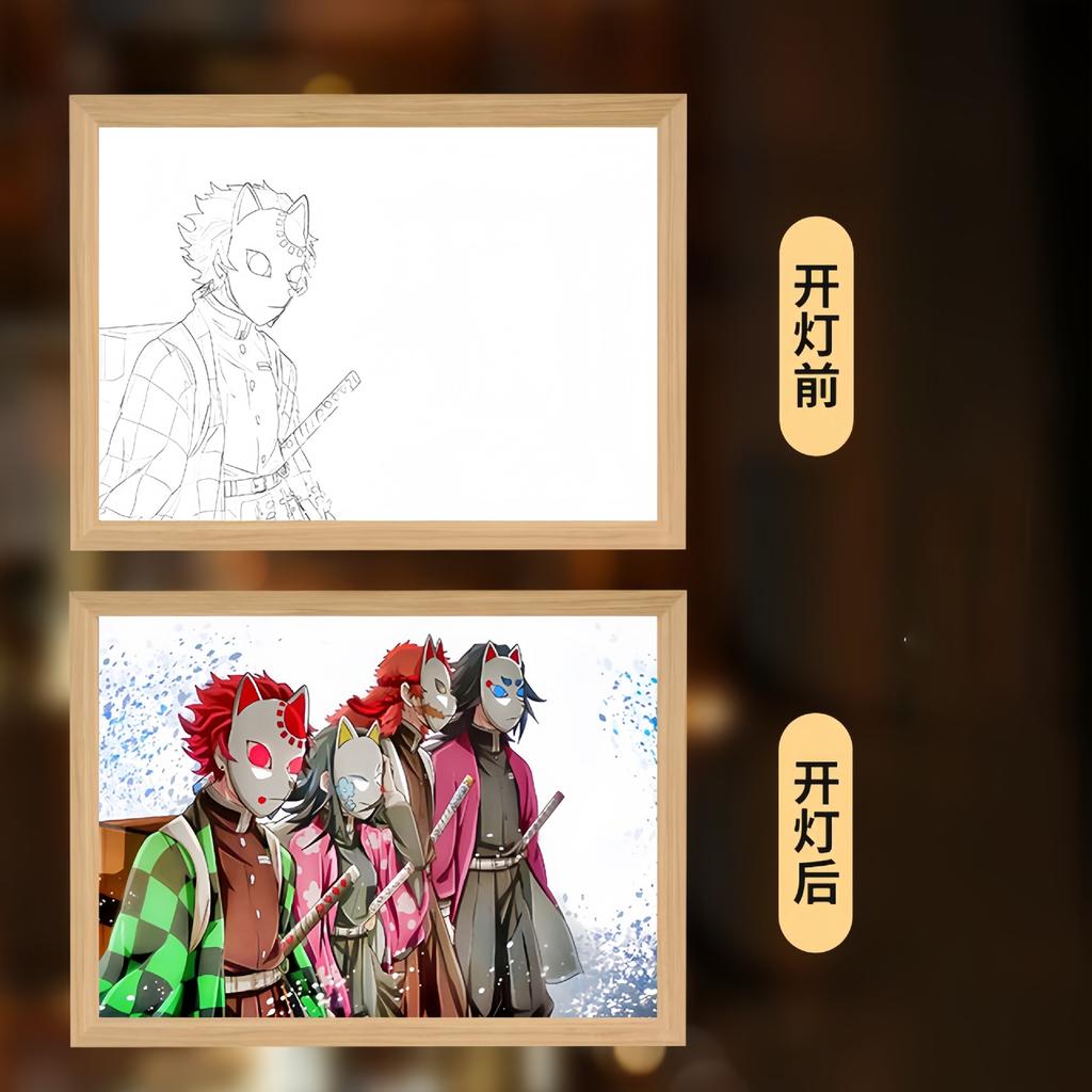 23cm/9.06in Demon Slayer Light Painting Cartoon LED Anime Peripherals Acrylic Lamp Room Decoration Birthday Gift Desktop Display