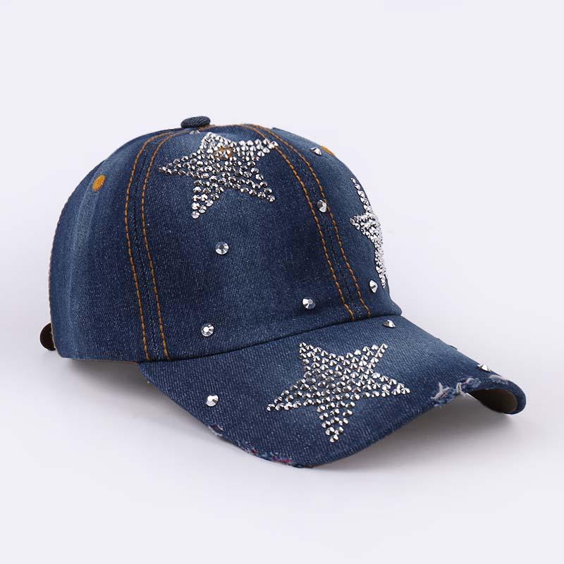 Damen Strass Denim Baseballkappe - Paris Schriftzug Sonnenhut