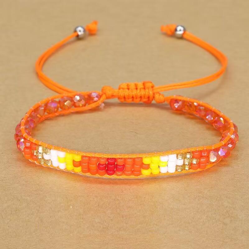 Handmade Woven Bracelets Boho Multicolored faceted Glass Beads Woven Bracelet Women Men Boho Handmade Chic Jewelry