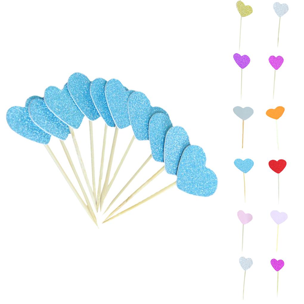 30pcs Bamboo Heart Bead Fruit Cocktail Picks Sticks Toothpick Decorations