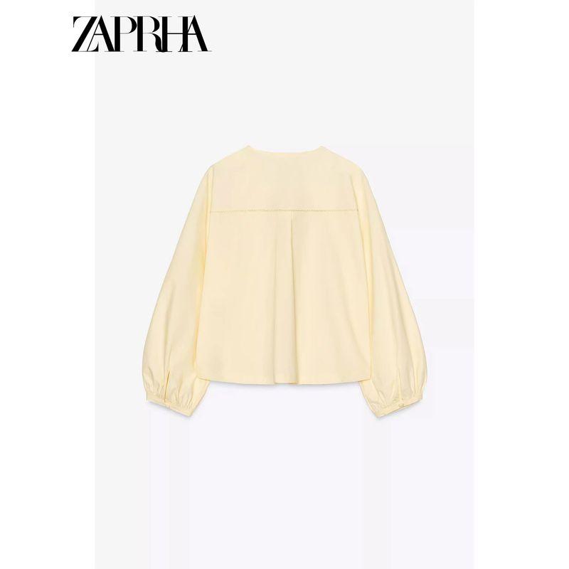 Zaprha 2025 New Arrival French Fashionable Bow Decorated Poplin Long Sleeves Round Neck Loose Shirt Female 0387074