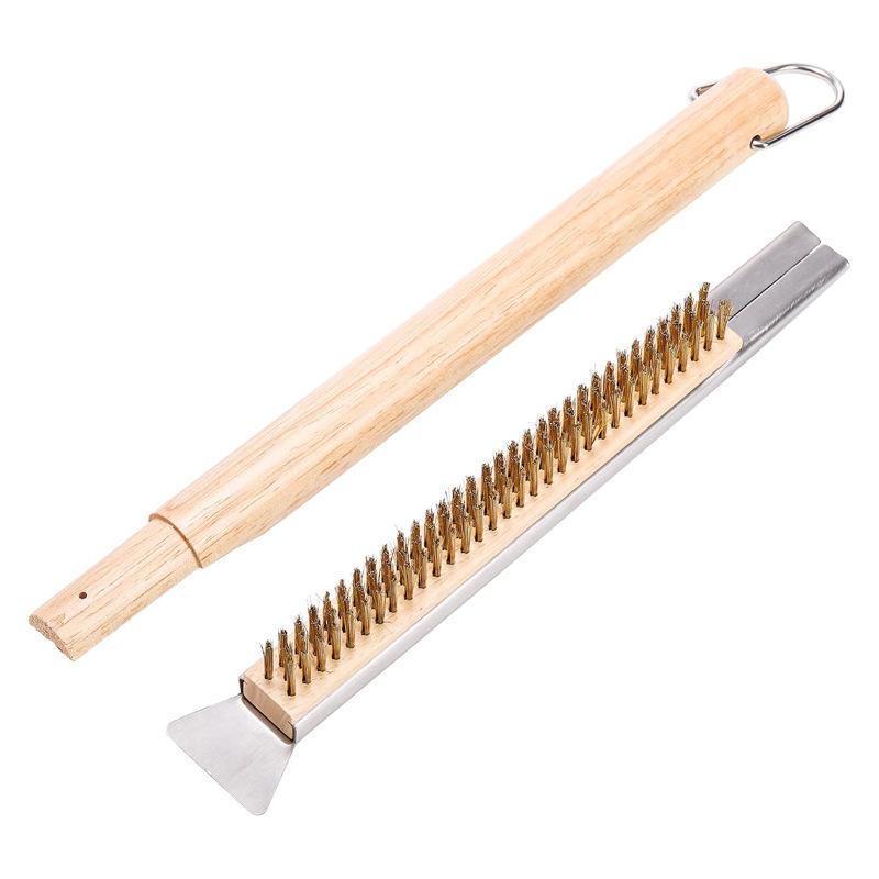 1 Pcs Portable Pizza Oven Long Wood Handle Cleaning Brush Easy Cleaning Hard Bristles Grill Brush For Pizza Oven Grill Cleaning