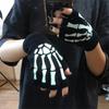 Black Halloween Skeleton Gloves Knitted Skull Half Finger Gloves Punk Skeleton Gloves  Moto Riding