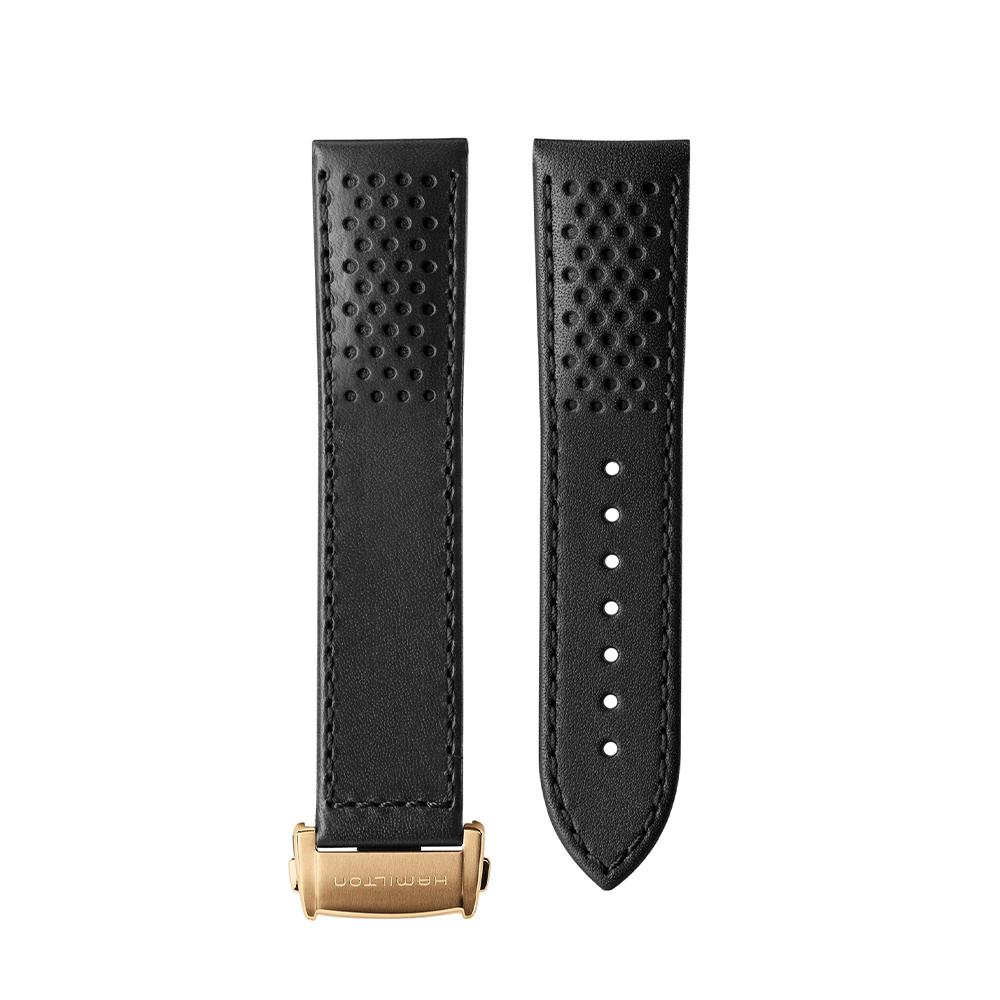 [Hamilton] Black Two-Piece Gold Color Buckle Leather Strap 22mm H6000001501