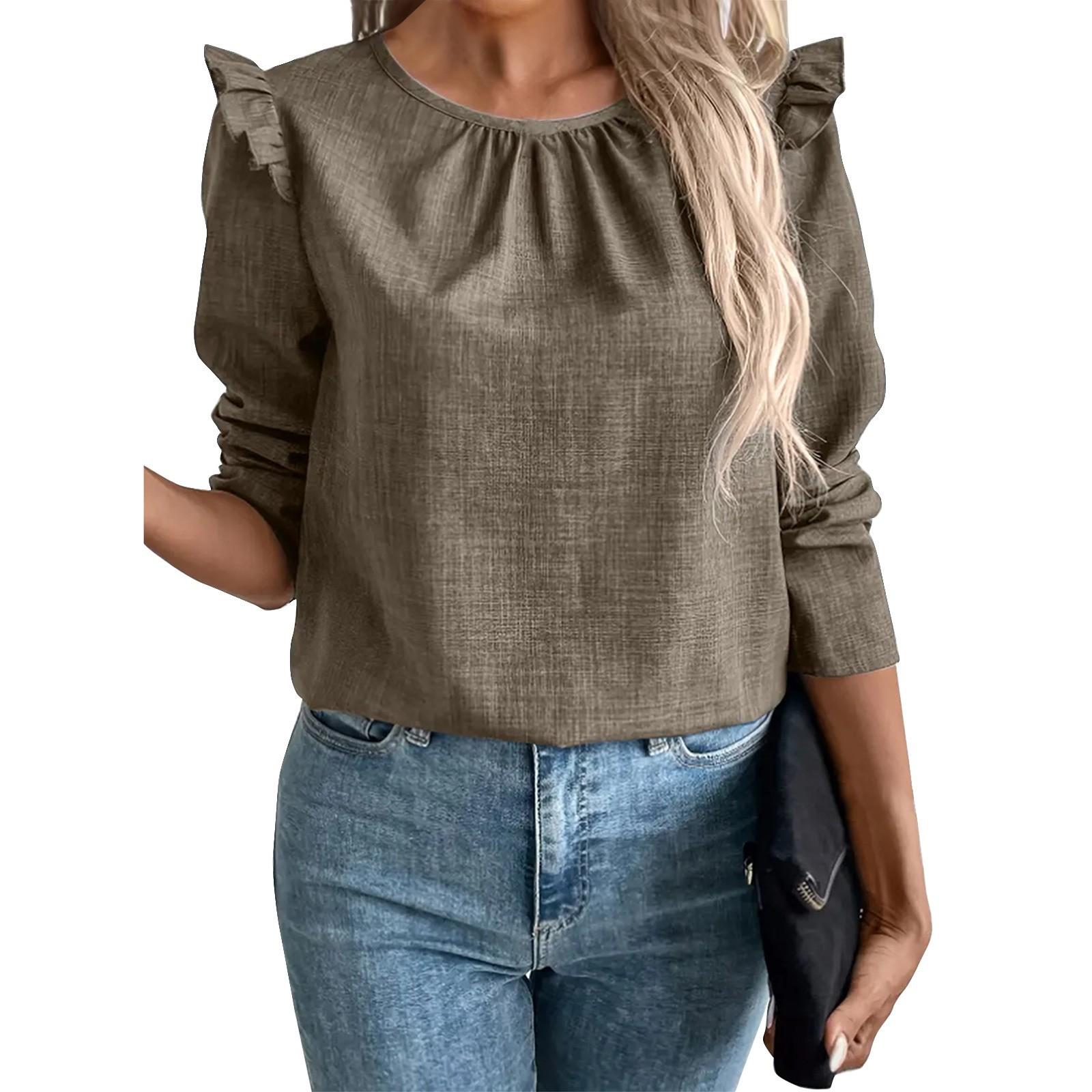 

Нова однобортна однобортна однобортна жіноча повсякденна футболка з довгими рукавами з довгими рукавами M хакі