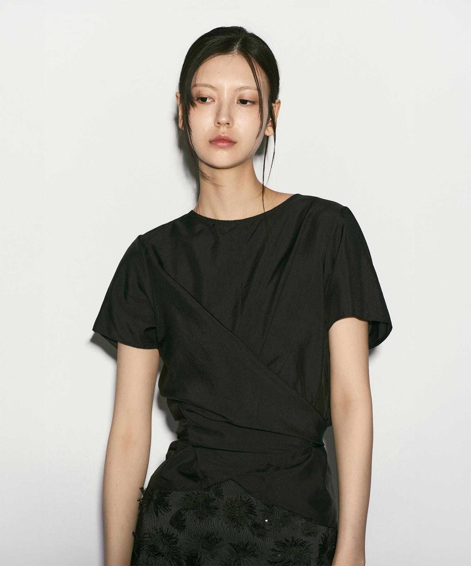 Rie Tie Back Wrap Blouse Black Black/S_M