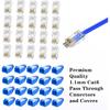 RJ45 Crimp Tool Kit Pass Through, Cat5 Cat5e Cat6 RJ45 Ethernet Crimping Tool with 20PCS Cat6 1.1mm Pass Through Connectors, 20PCS Covers, Cable